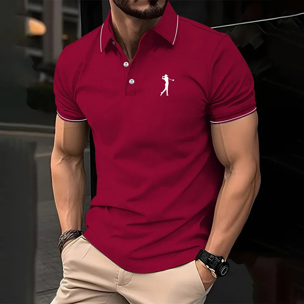 New men's polo shirt in solid color, classic men's polo shirt, short-sleeved, high-quality casual business polo shirt, social me