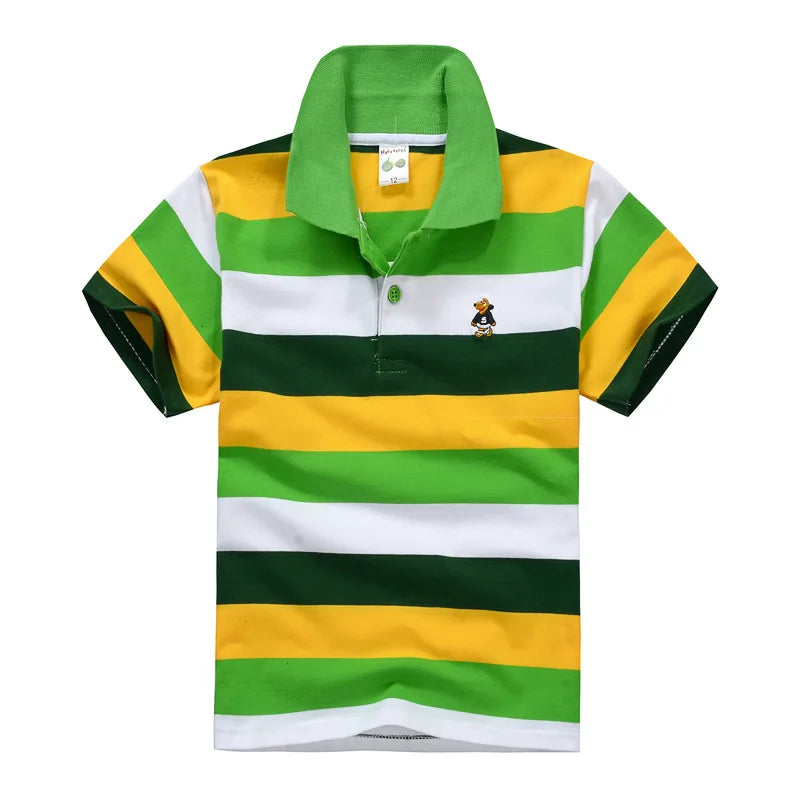 Kids Polo Shirts Summer Children's Short Sleeve Boys Top Polo Shirt Color Striped 2Y-12Y Teens Cotton Girls School Shirts