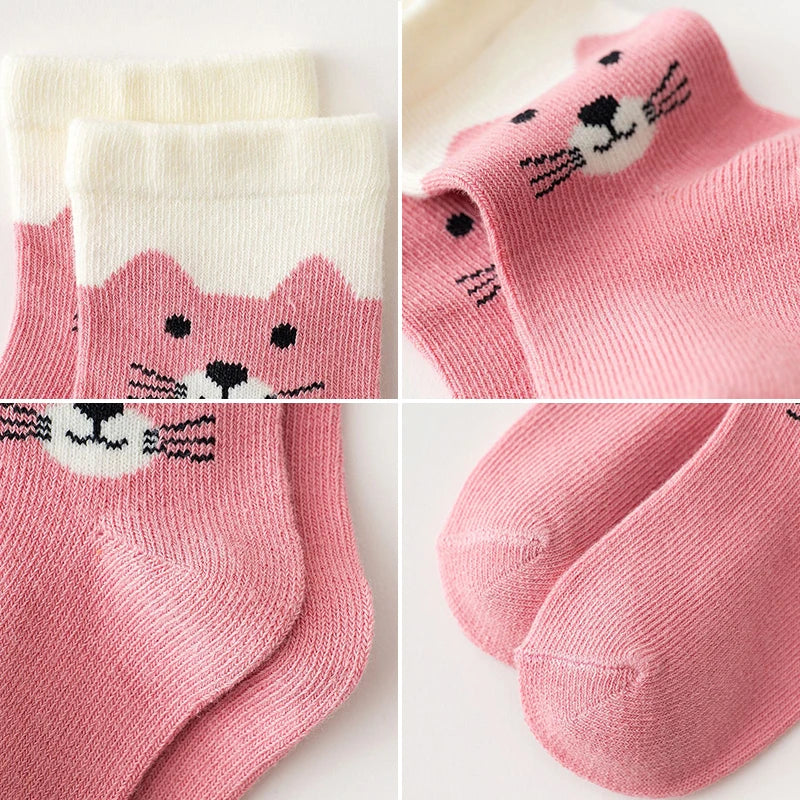 5Pair Cartoon Kids Socks Pink Cat Princess Girl Sock Cotton Keep Warm Winter Middle Tube Socks Baby Footwear Children Sokken Sox