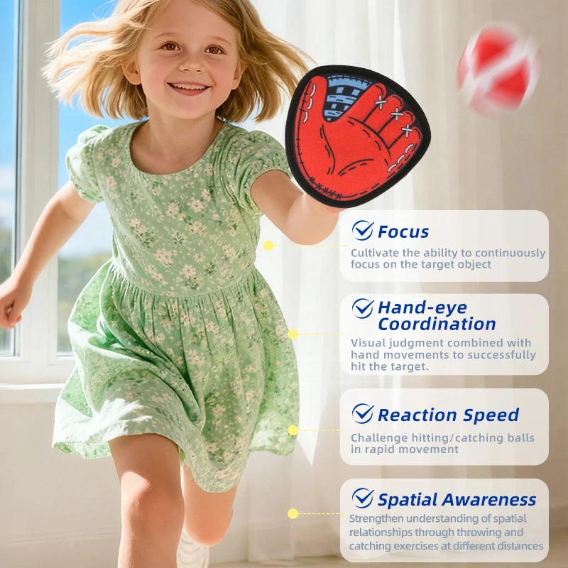 Kids Baseball Glove 3–12Y Beginner Soft Leather Non‑Slip; Red/Blue/Green; 2 Velcro Balls; Outdoor/Kinder; Boys & Girls; Christ