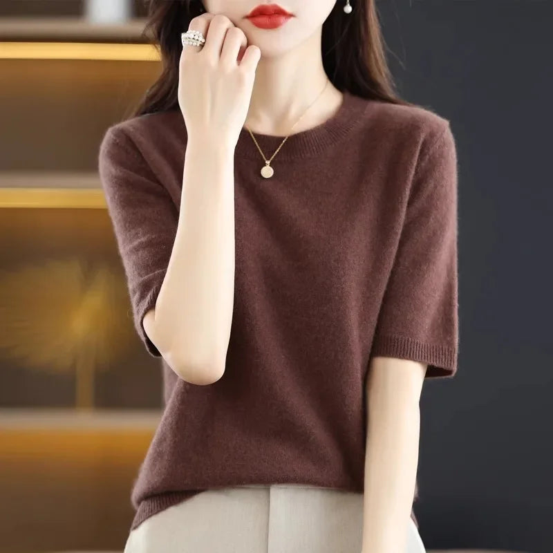 Spring Summer Women Sweaters Short Sleeves O-neck Bottoming Shirts Knitwear 2024 Summer Knit Tops Pullovers Korean Jumpers
