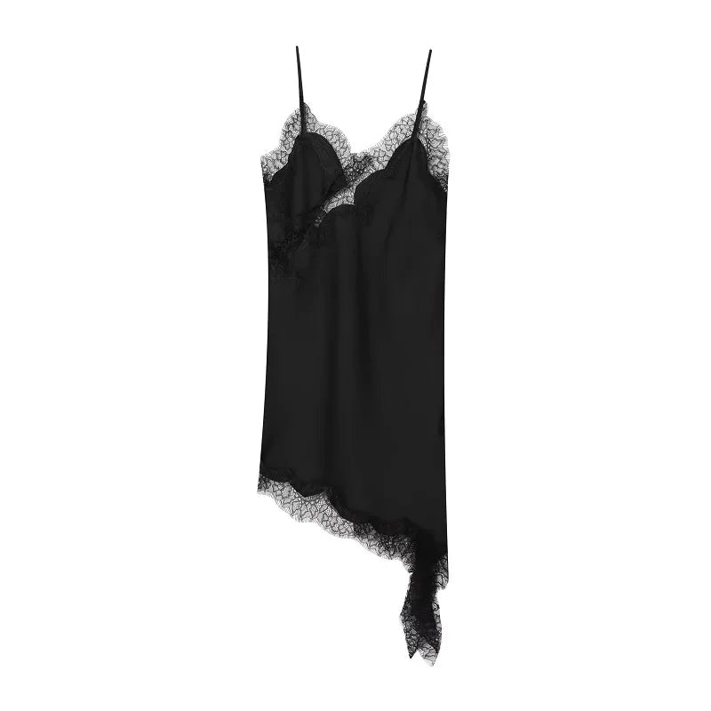MUJER Lace Slip Mini Dress Women Satin Backless Summer Dress Woman Asymmetric Party Women's Dress Sexy Beach Dresses for Women