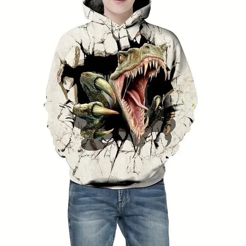 Fierce Dinosaur 3D Print Hoodie Men Children Clothing Long Sleeve Pullover Coat Harajuku Streetwear Autumn Casual Trend Hoodies