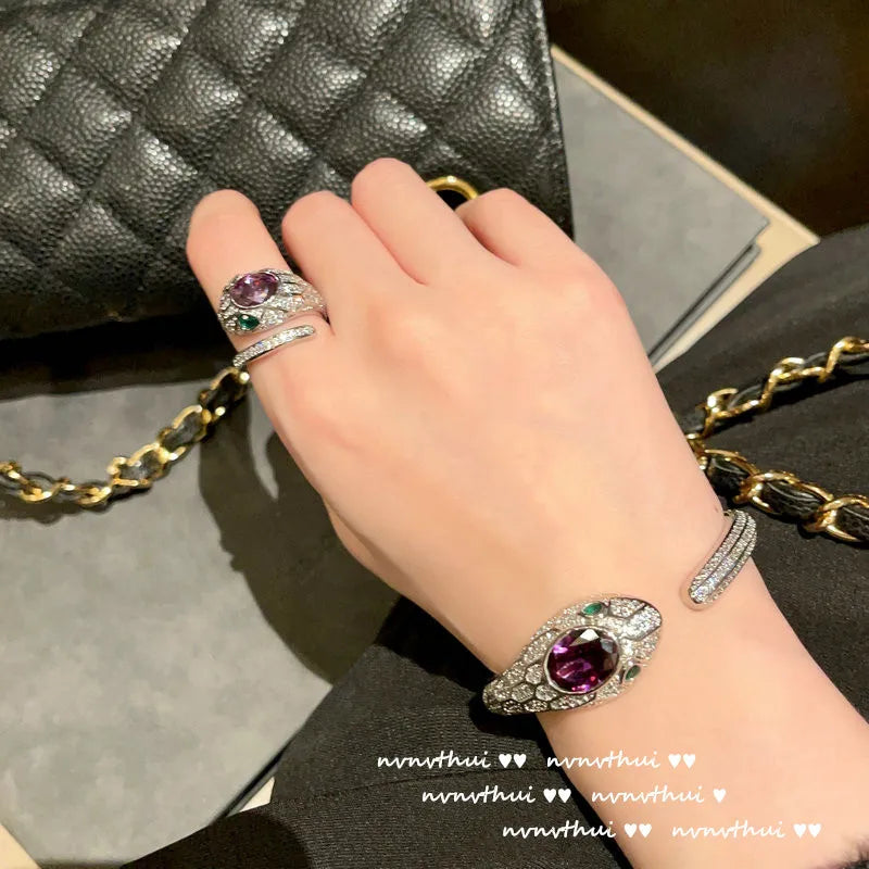 Women's New Fashion 925 Sterling Silver Jewelry Sets for Women Silver Color Luxury Zircon Snakce Necklace/Ring/Earring/Bangle