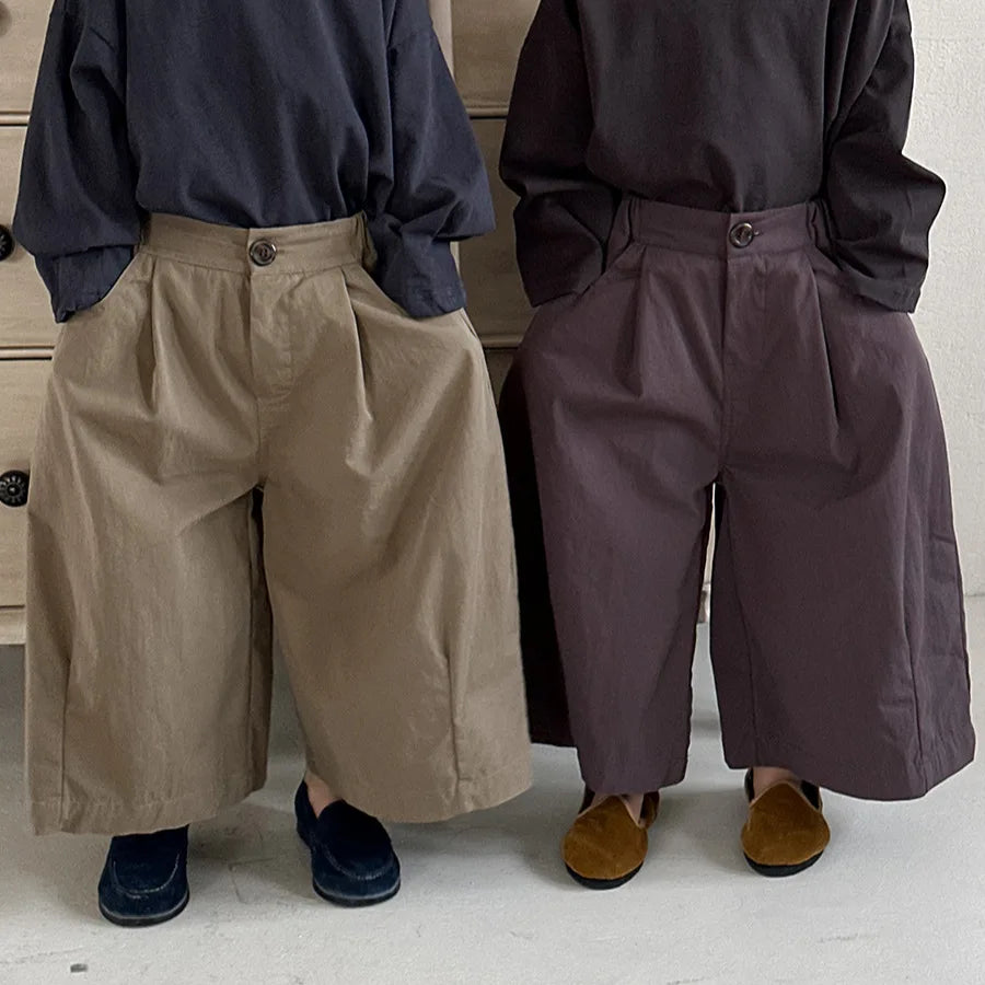Children Clothes Spring 2026 New Solid-color Cotton Straight-leg Pants Boys and Girls Loose Solid Color Kids Wide-leg Pants