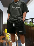 New Summer Fitness Sportswear for Men, Short-sleeved T-shirt and Shorts Two-piece Set, Breathable and Quick-drying Casual Wear.