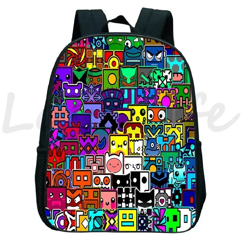 Children Backpack Anime Small Bookbag Kids Cartoon School Bags  Angry Geometry Dash Kindergarten Backpacks Boys Girls Rucksack