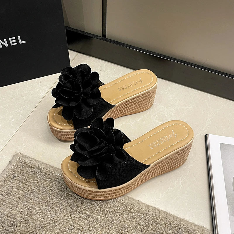Women Wedges Sandals 2026 New Summer Women Slip on High-heeled Fashion Woman Shoes Comfortable Flower Outdoor Platform Sandals