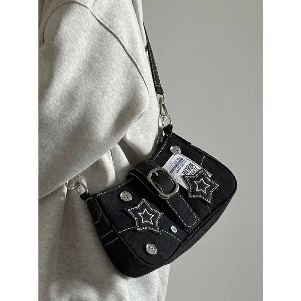 Fashion Women's Handbags Denim Stars Pattern Cool Girls Y2K  Underarm Bag Canvas Female Small Shoulder Bags Chain Tote Bag