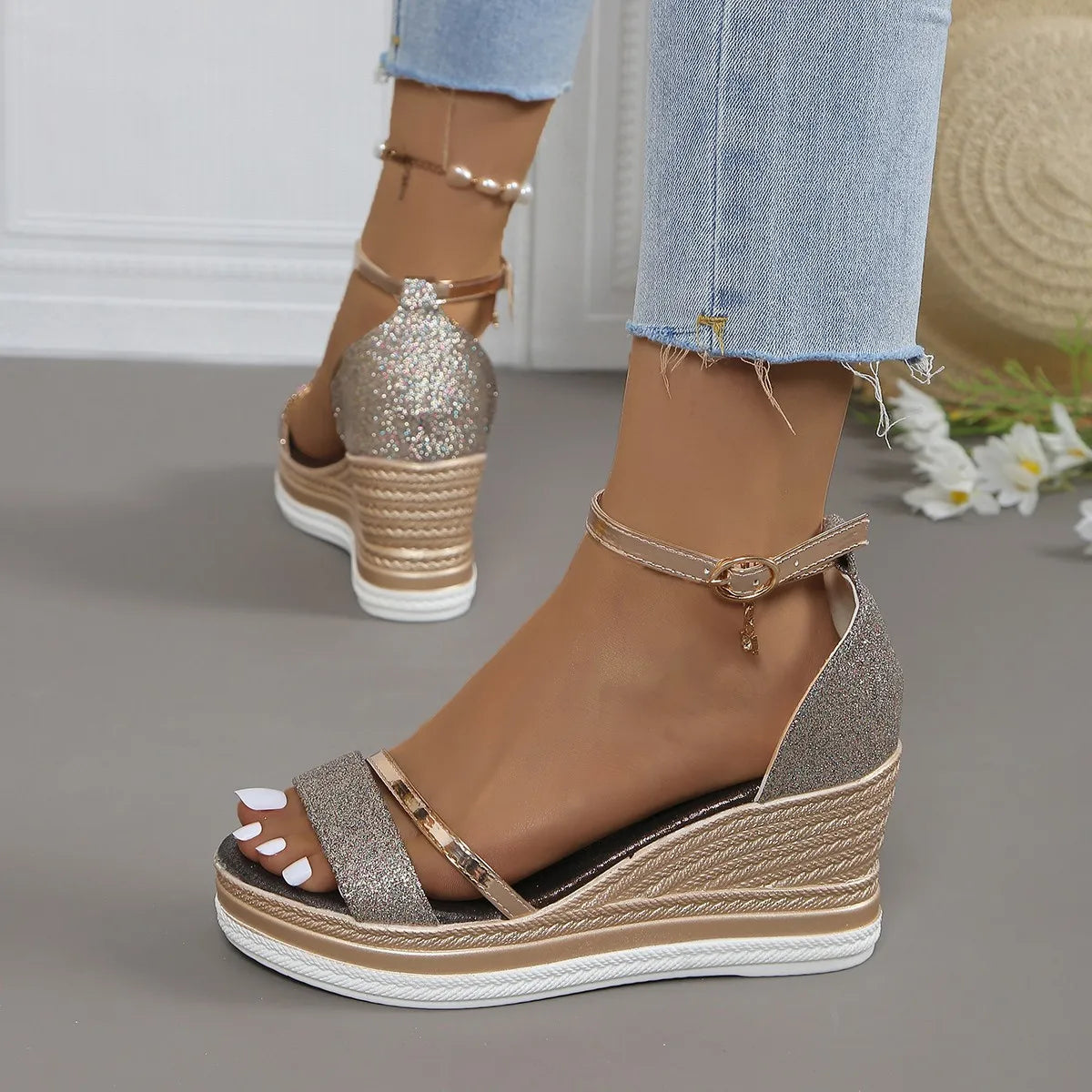 Women Sandals Wedges Sandals Fashion Solid Color Platform Beach Shoes Shallow Casual Women High Heels Designer Open Toe Sandals