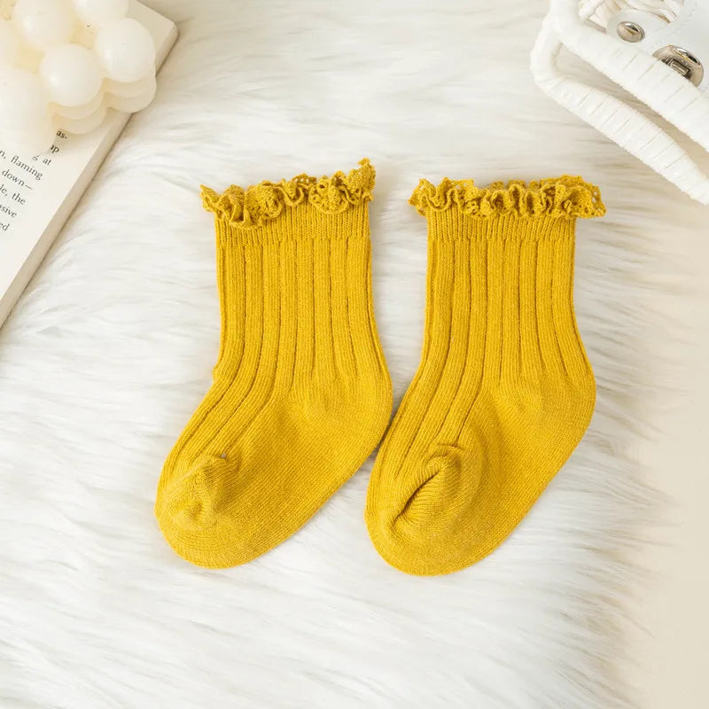 Kids Short Socks Ruffle Baby Girls Toddlers Cute Soft Cotton Sock Lace Flower Children School Uniform Socks For 0-8 Years