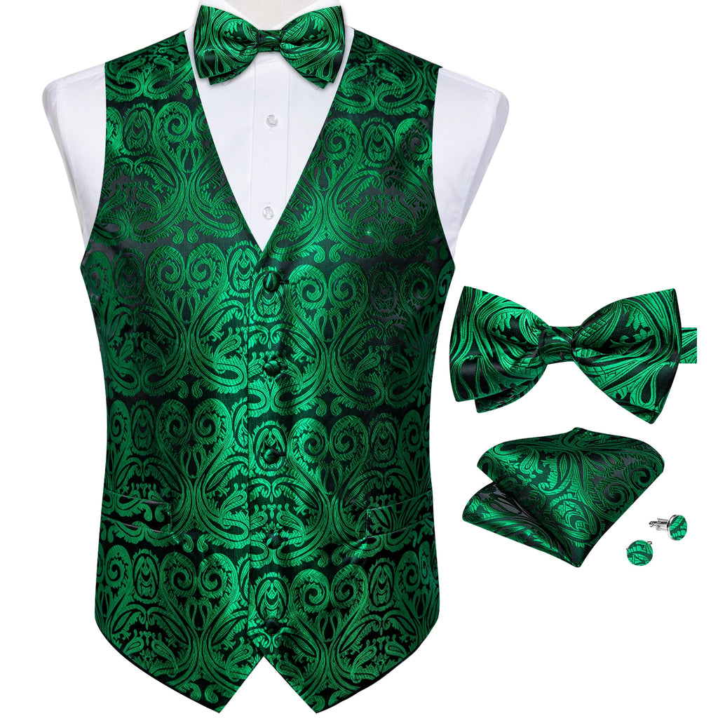 Wedding Classic Red Paisley Dress Vest for Man Fashion V-neck Luxury Men's Business Waistcoat Bowtie Pocket Square Cufflinks Set