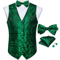 Wedding Classic Red Paisley Dress Vest for Man Fashion V-neck Luxury Men's Business Waistcoat Bowtie Pocket Square Cufflinks Set