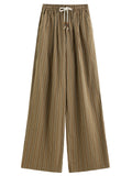 FSLE 2025 Summer Women's Relaxed-Fit Wide-Leg Trousers - Subtle Stripes & Airy Viscose Blend for Effortless Leisure