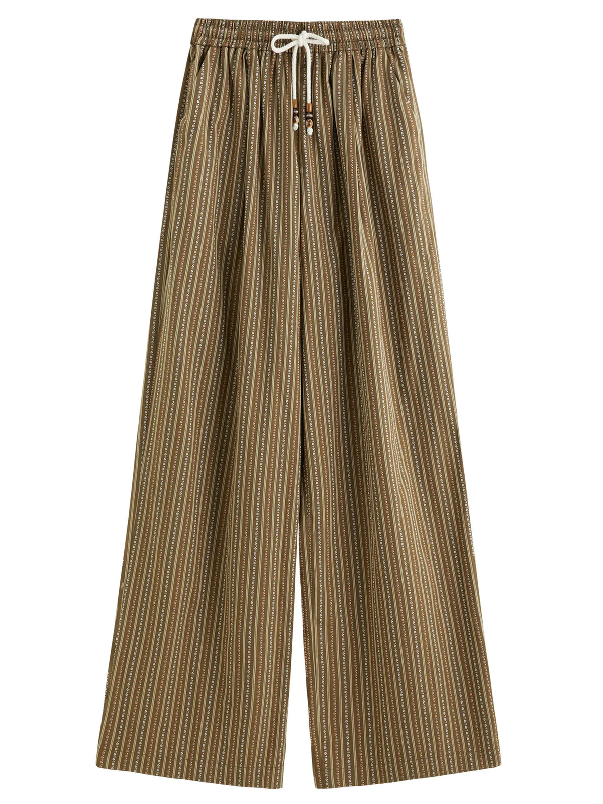 FSLE 2025 Summer Women's Relaxed-Fit Wide-Leg Trousers - Subtle Stripes & Airy Viscose Blend for Effortless Leisure