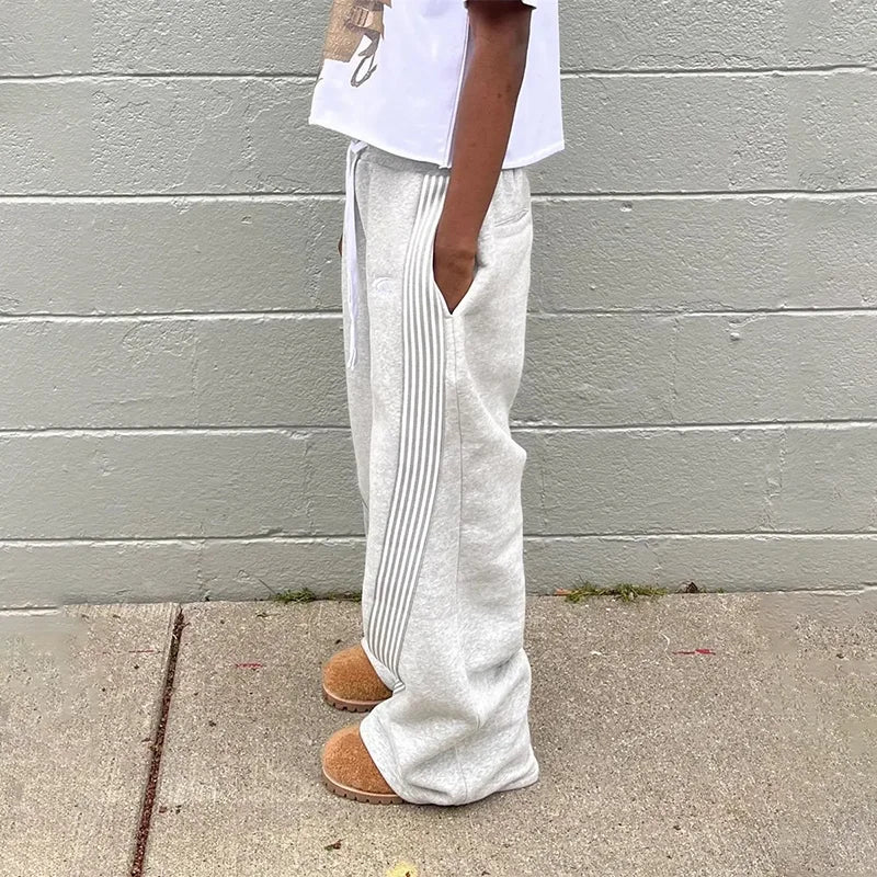 Hip-Hop Streetwear Pant Men Casual Striped Sweatpants Spring Autumn Couple Baggy Elastic Waist Jogging Trousers High Street Pant