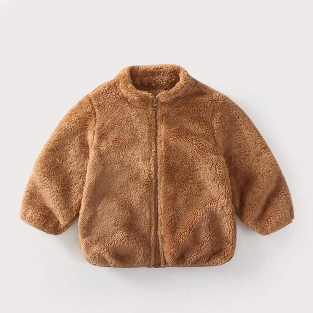 Baby Boys And Girls Plush Coat Solid Color Casual Kids Long Sleeve Outerwear Fall Winter Warm Plush Jacket Children's Clothing