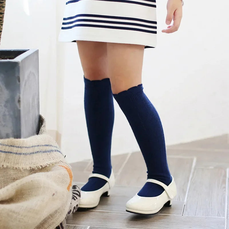 New Spring Autumn Baby Girls Cotton Knee High Socks Kids Girl Long Socks Toddler Double Needle Socks