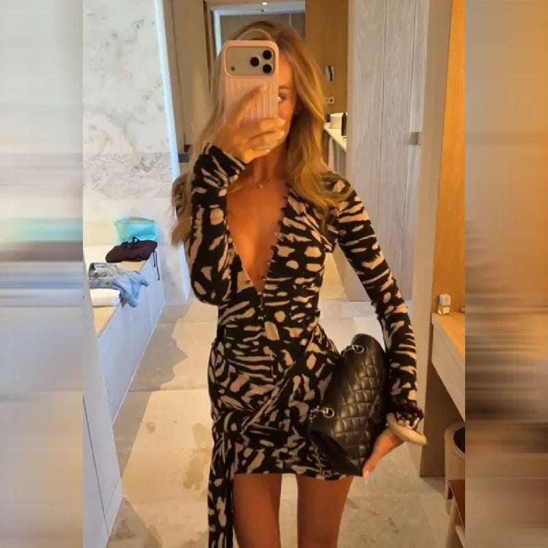 Edgy Sexy Mini Dress Bodycon Tie Vintage Women Dresses Summer Party Club Night Elegant Retro Streetwear