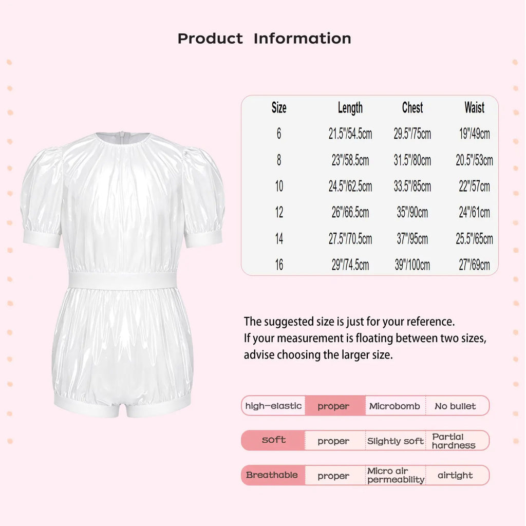 Kids Boys Girls Waterproof Special Needs Bodysuit Round Collar Puff Sleeve Back Zipper Diaper Cover Jumpsuit for Daily Wear