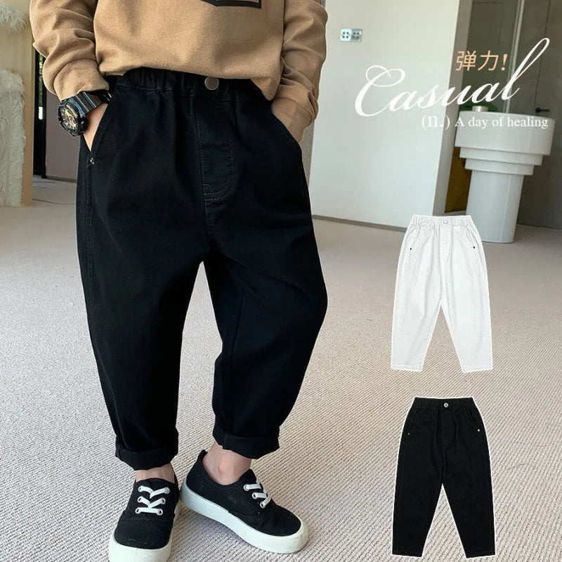 Spring Autumn Kids Boys Pants Solid Children Pants for Baby Girls Trousers Toddlers White Black Fashion Baggy Pants 2-8 Years