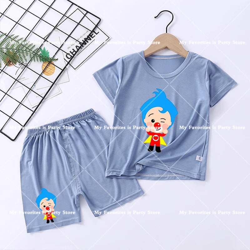 Plims Clown Children Pajamas Home Clothing Sets Kids T-shirt Pants Suit Cartoon Anime Low-waisted Boys Summer Nightshirt Clothes