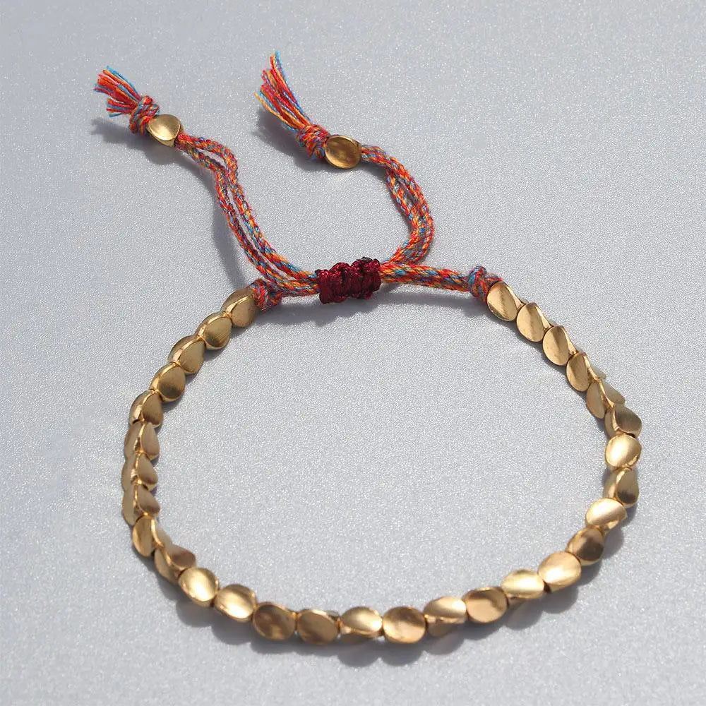 Handmade Men Adjustable Rope Cotton Thread Wrist Jewelry Copper Beads Bangles Braided Bracelet