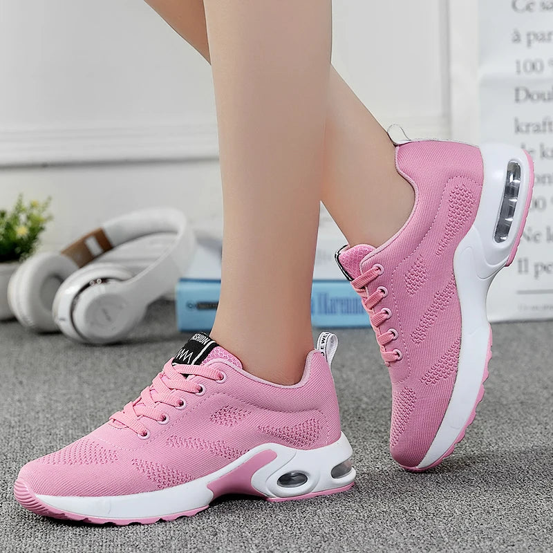 Fashion Women Lightweight Sneakers Breathable Mesh Comfort Running Shoes Air Cushion Training Shoes Casual Sports Shoes