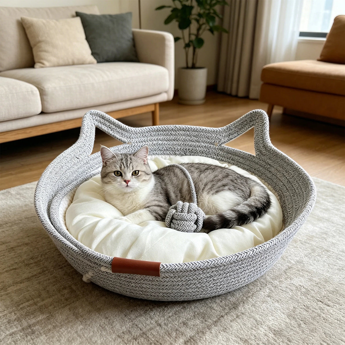 Pet Cat Bed Round Hand Woven Rattan Wear-resistant Cat Bed Summer Pet Bed Indoor Sleeping House Pet Products Accessories