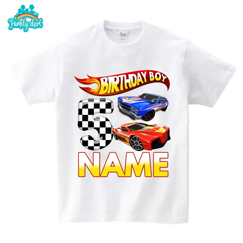 Kids Racing Birthday T Shirt 5 Year Old 2nd T Shirt Kids Shirts for Children Party BOYS Summer Custom Name Toddler Baby T Shirts