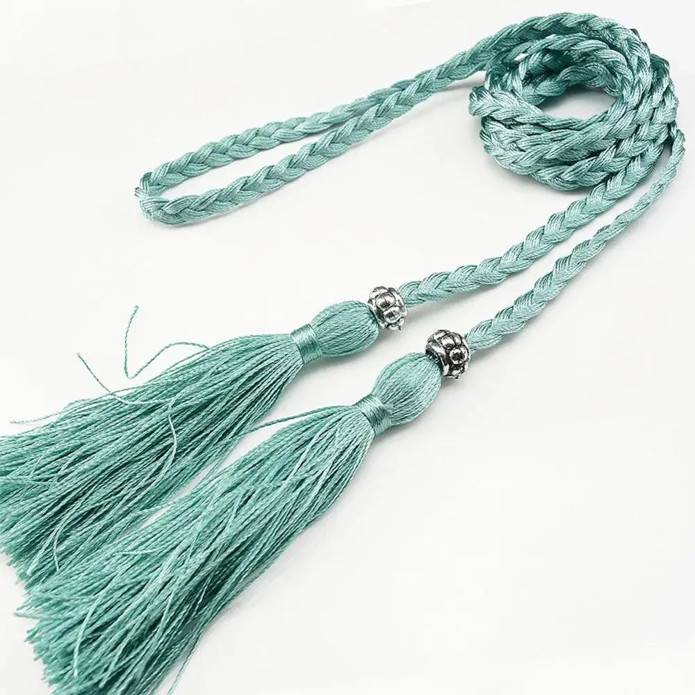 Thin Women Waistband Tassle Bow Dress Tassles Belts Braided Belts Waist Chain Waist Rope