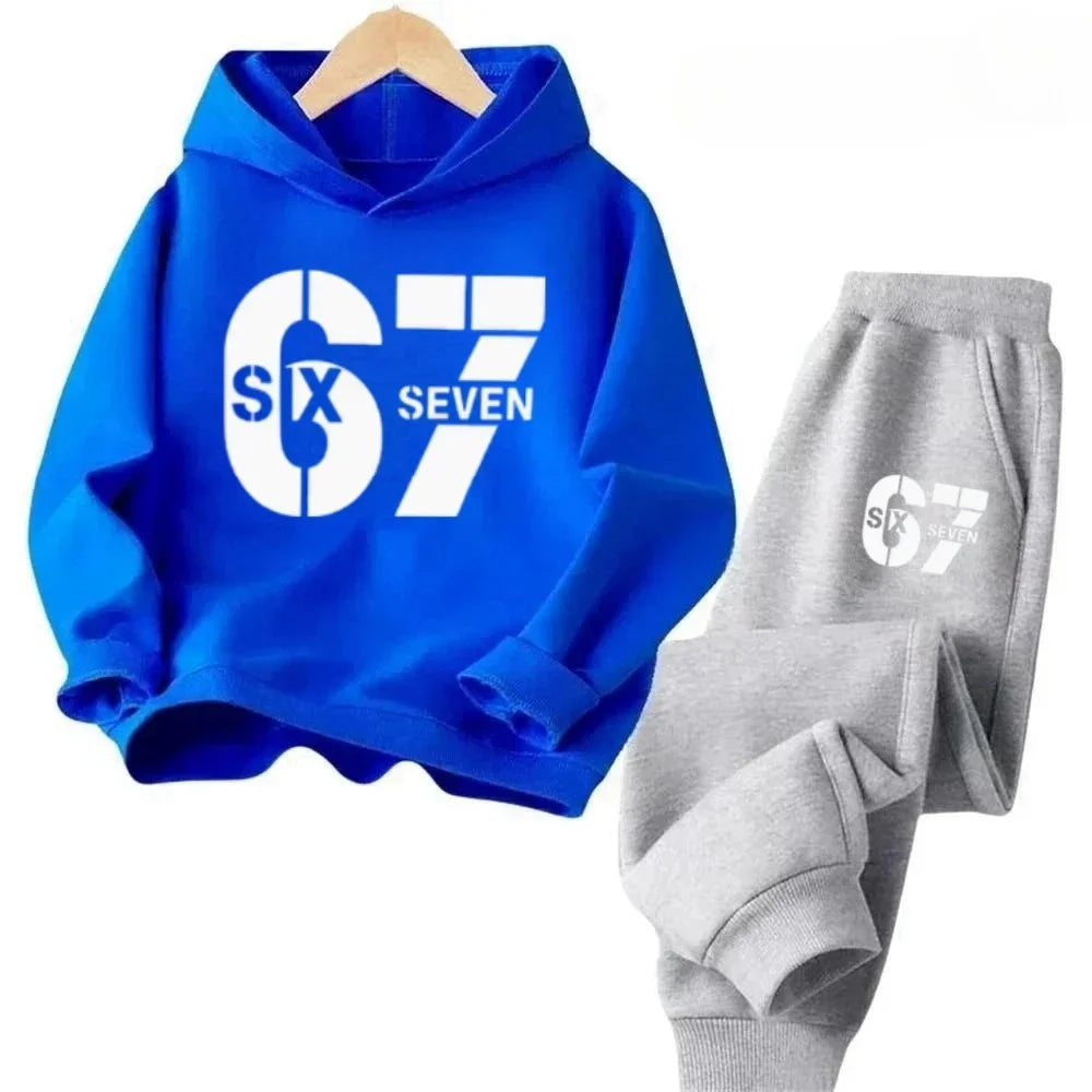 67 Chic Children's Hoodies Set 3-12Y Korean Streetwear Block Tracksuit Fashion Comfortable Kids Sweatshirt 2 Pcs Sets Pant Suit