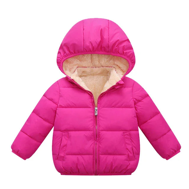 Baby Kids Coats Winter Thick Jackets For Boys Warm Plush Thicken Outerwear For Girls Fur Hooded Jacket Children Plush Thick Coat