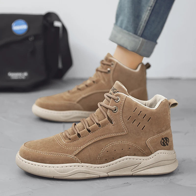 2026Men's Shoes Fashion Outdoor Casual Shoes Men's High Top Sneakers Lace Up Ankle Boots Mens Motorcycle Boots Botas Para Hombre