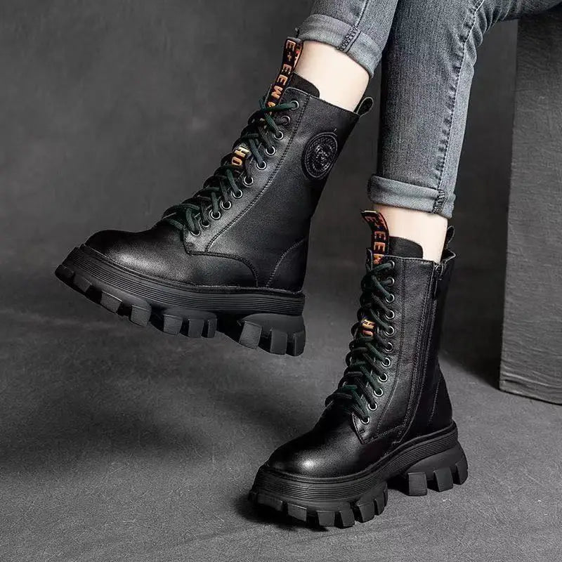 Boots Woman Winter 2025 New In Half Boot Booties Genuine Leather and fur Leather Punk Chelsea Gothic Y2k Shoes for Women Padded
