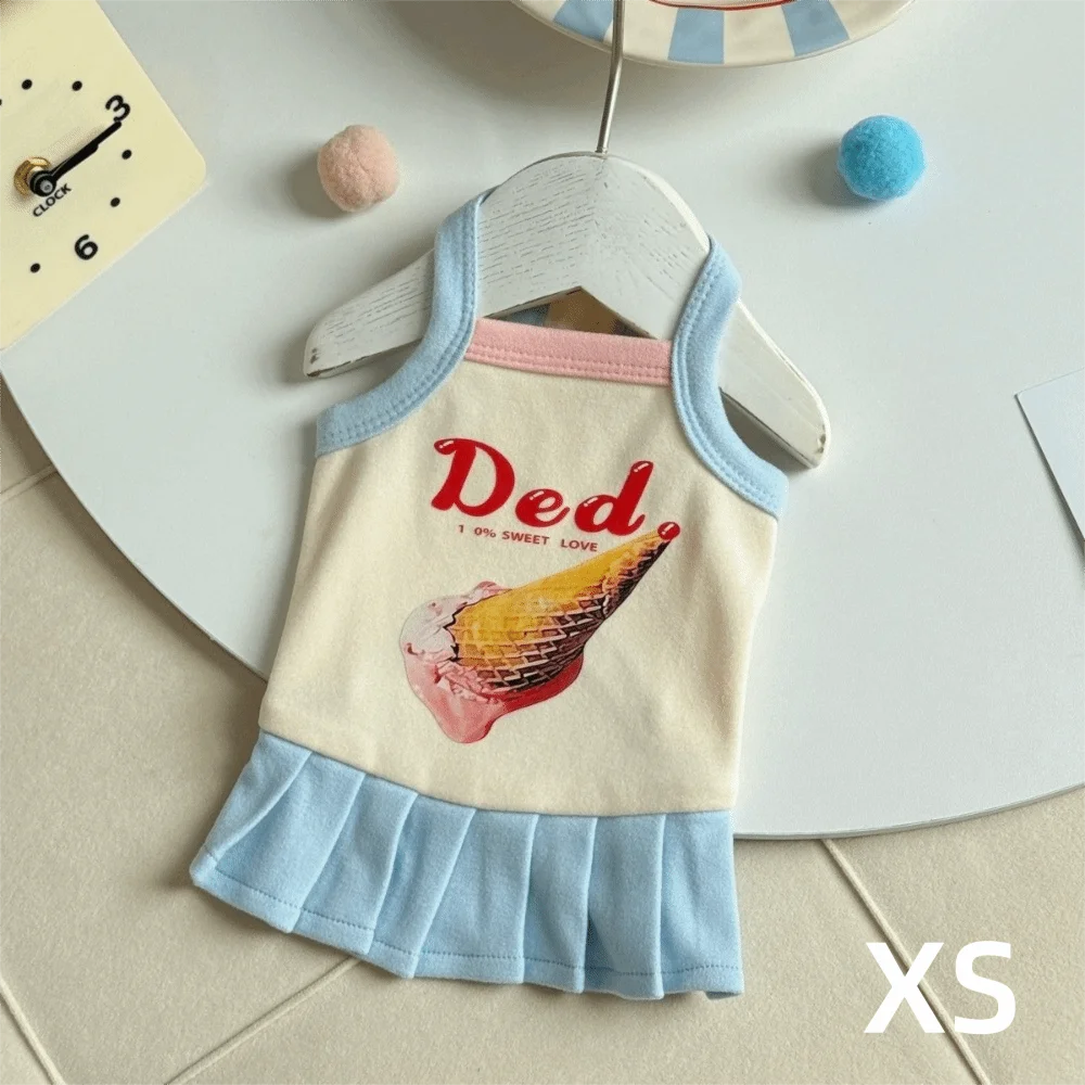 Cartoon Print Pet Ice Cream Camisole Vest Thin Breathable Comfortable Clothing Small Dog Dress Pet Tank Top Puppy Teddy