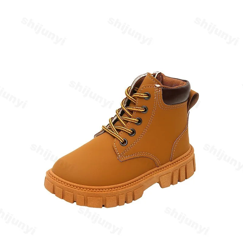Children Leather Boots Kids Ankle Boots Non-slip Side Zipper Soild Color 2026 Autumn New Boys Girls Short Boots Comfortable