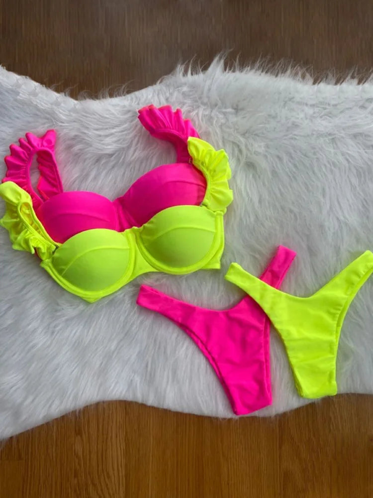 Yellow Bikini Solid Swimwear 2024 Swimsuit Women Low Waist Bathing Suit Summer Beach Wear