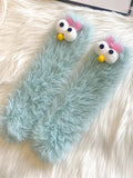 1 Pair of Women's Creative Socks, Festive Socks, Cartoon Socks, Plush Socks, Ankle Socks, Big-Eyed Socks, Cute Socks, Warm Socks