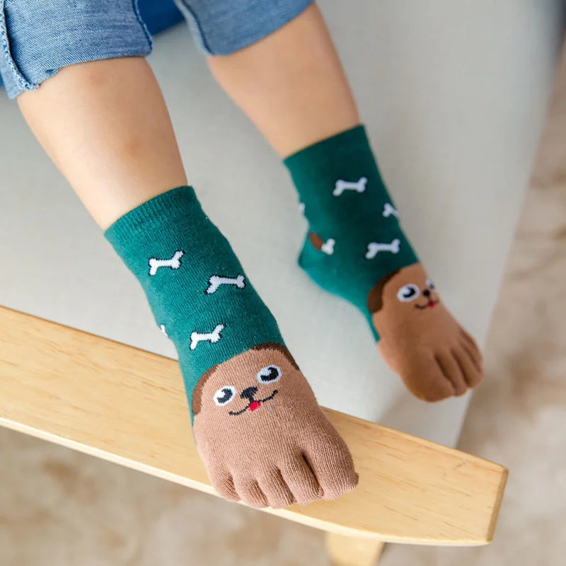 3-12Y Kids Socks For Girls Boys Fashion Five Fingers Print Children's Boy Girl Split Toe Sock Cartoon Cotton Four Seasons Socks