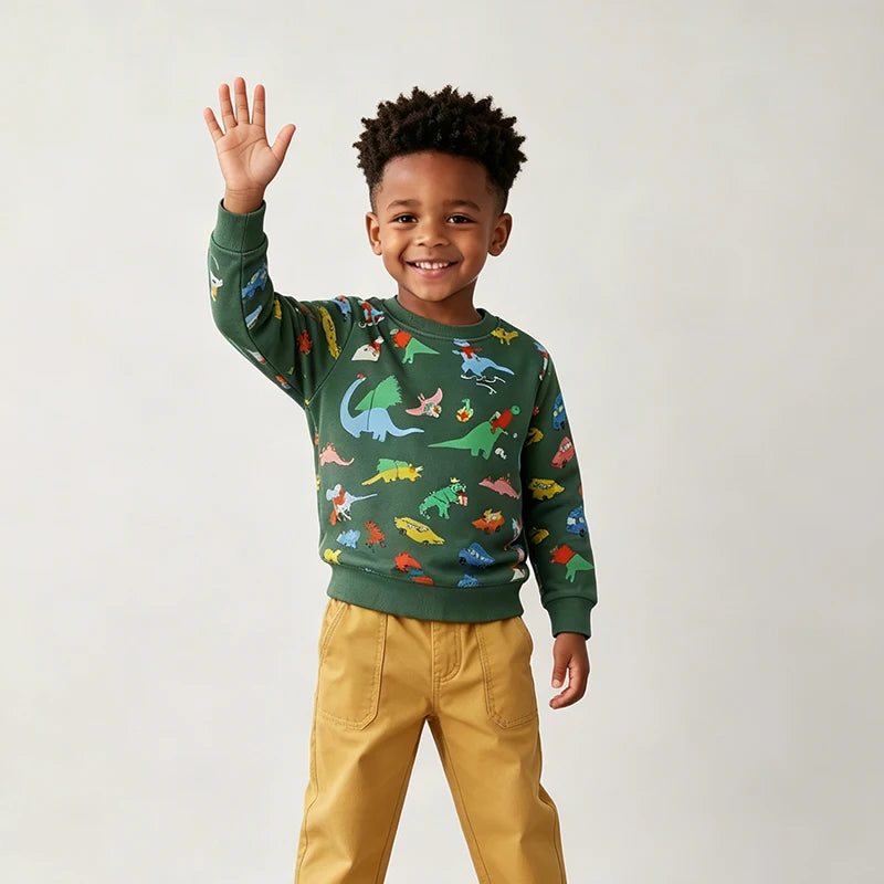 26 Autumn New Kids' Sweatshirt European Style Christmas Dinosaur Print Boys' Long Sleeve Base Layer