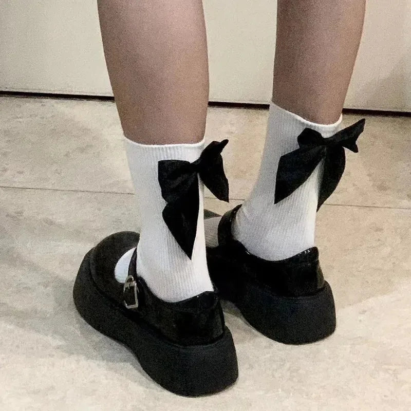 Women Socks Spring Summer White Japanese Cute Kawaii Harajuku Sweet Style Lolita Bowknot Female Short Crew Socks Girl Gift Soks