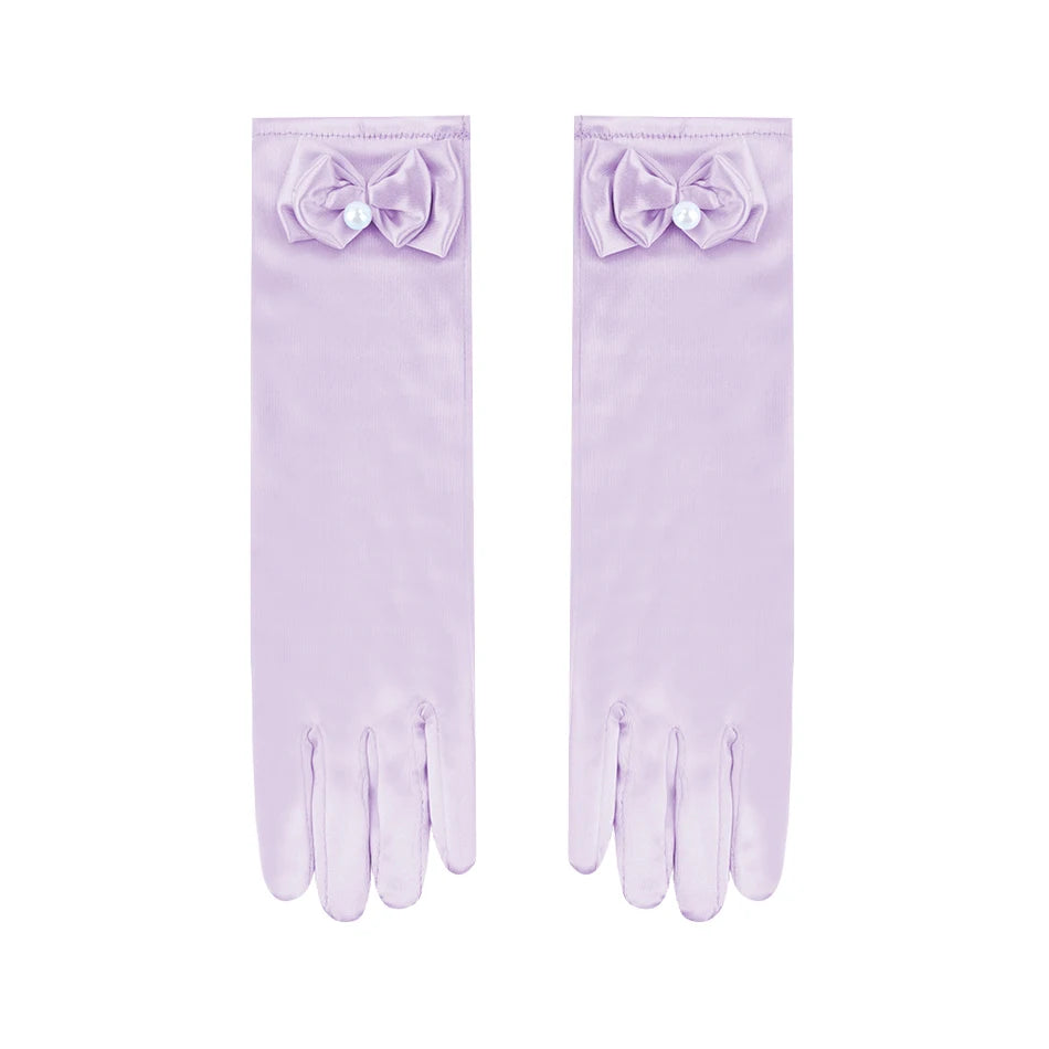 Girls Princess Accessories Kids Satin Bow Elsa Cinderella Gloves for Costume Children Birthday Halloween Party Cosplay Gift
