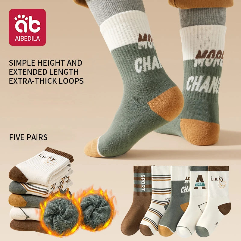 5 Pairs Baby Children's Socks Cartoon Winter Warm Animal Kids Sock Cute Boy Toddler Thickening Socks 1-12 Years