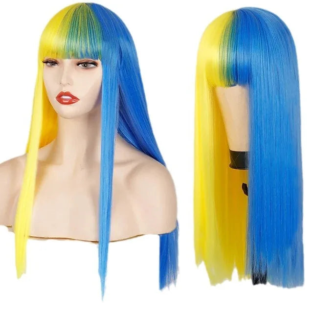 Wigs for Women Yellow and Black Wig Long Straight hair Cosplay Wig Halloween wig Two Tone Ombre Color Women Synthetic Hair Wigs