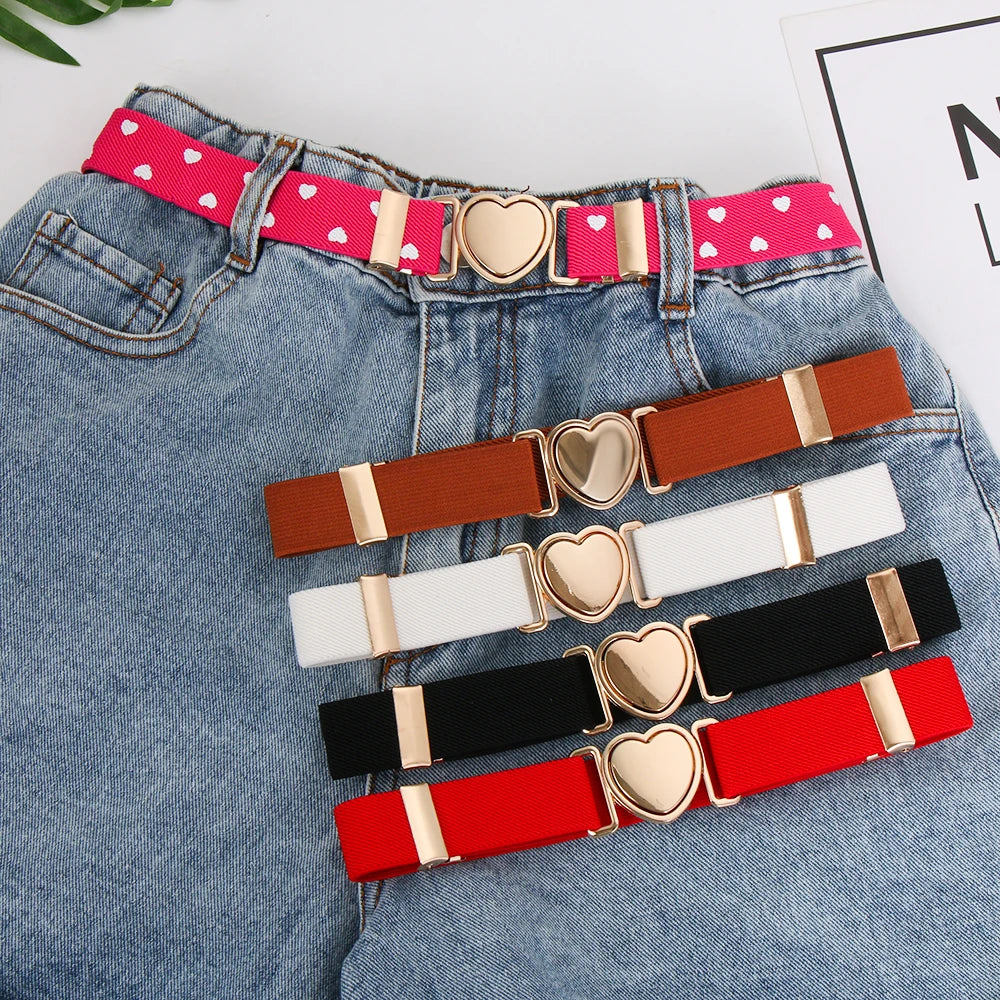 Kids Elastic Belts Girl Stretch Waist Belt Adjustable Heart Belt Uniform Belt for Teen Kids Girls Dresses