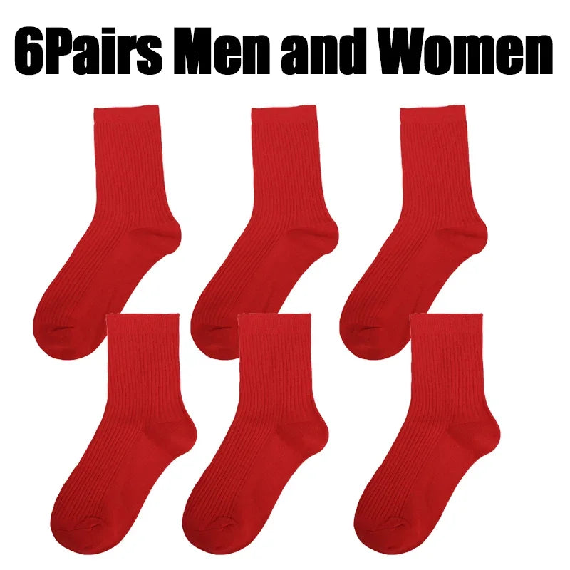Men Women Socks Red New Year Cotton Socks Breathable Sports Comfortable Solid Color Cotton Festival Casual Lucky Red Floor Socks