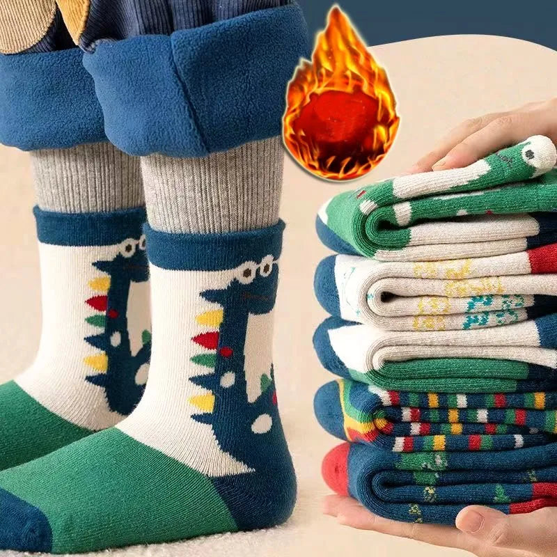 Children Winter Socks Boys Girls Socks 5 Pairs  Warm Cotton Solid Socks Kids Thicken Sock