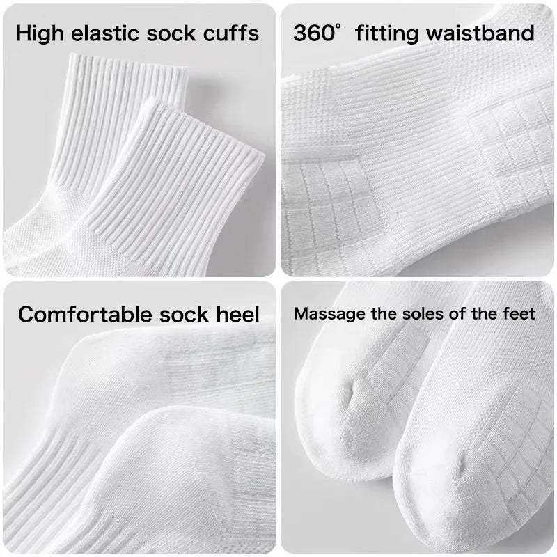 3 Pairs of Mid-Length Towel-Soled Sports Socks for All Seasons, Pure Color, Deodorant, Sweat-Absorbent and Breathable Black and White Mid-Calf Socks, Shock-Absorbing and Heel-Protecting Basketball Socks for Men and Women