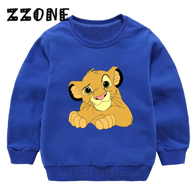 Kids Sweatshirts The Lion King Cute Simba Print Cartoon Children Hoodies Autumn Baby Pullover Outwear Tops Girls Boys Clothes